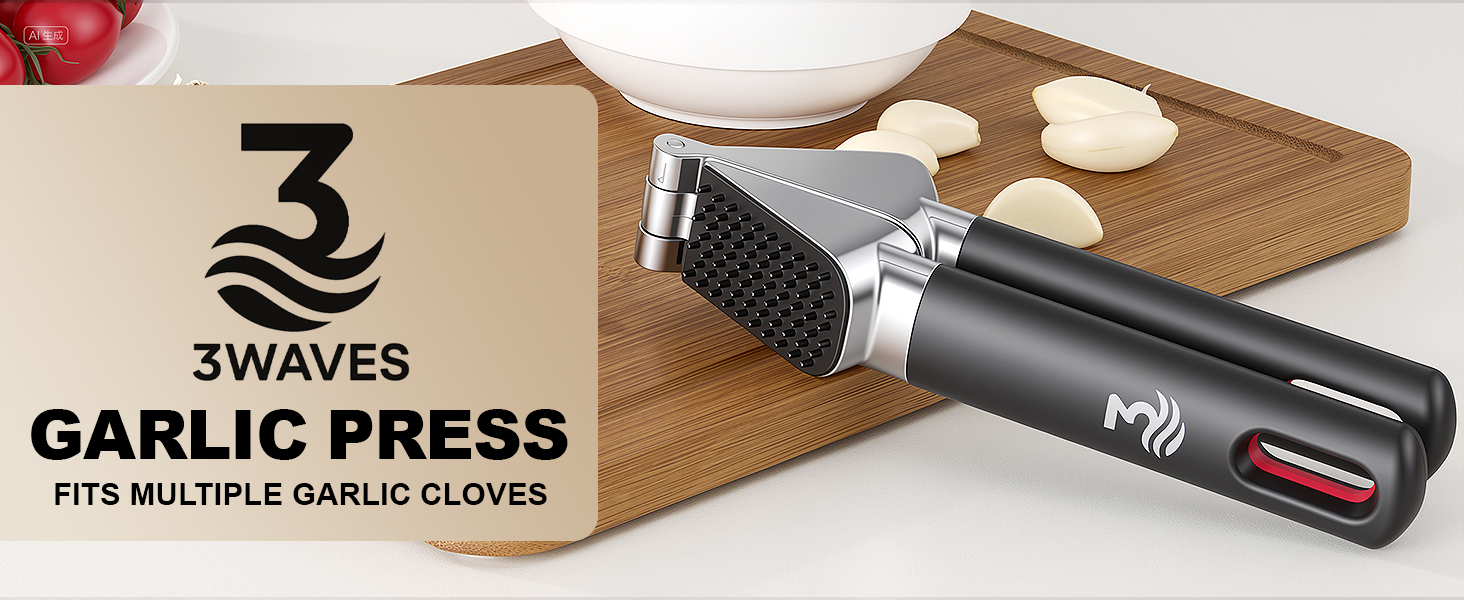 3WAVES Garlic Press with packaging