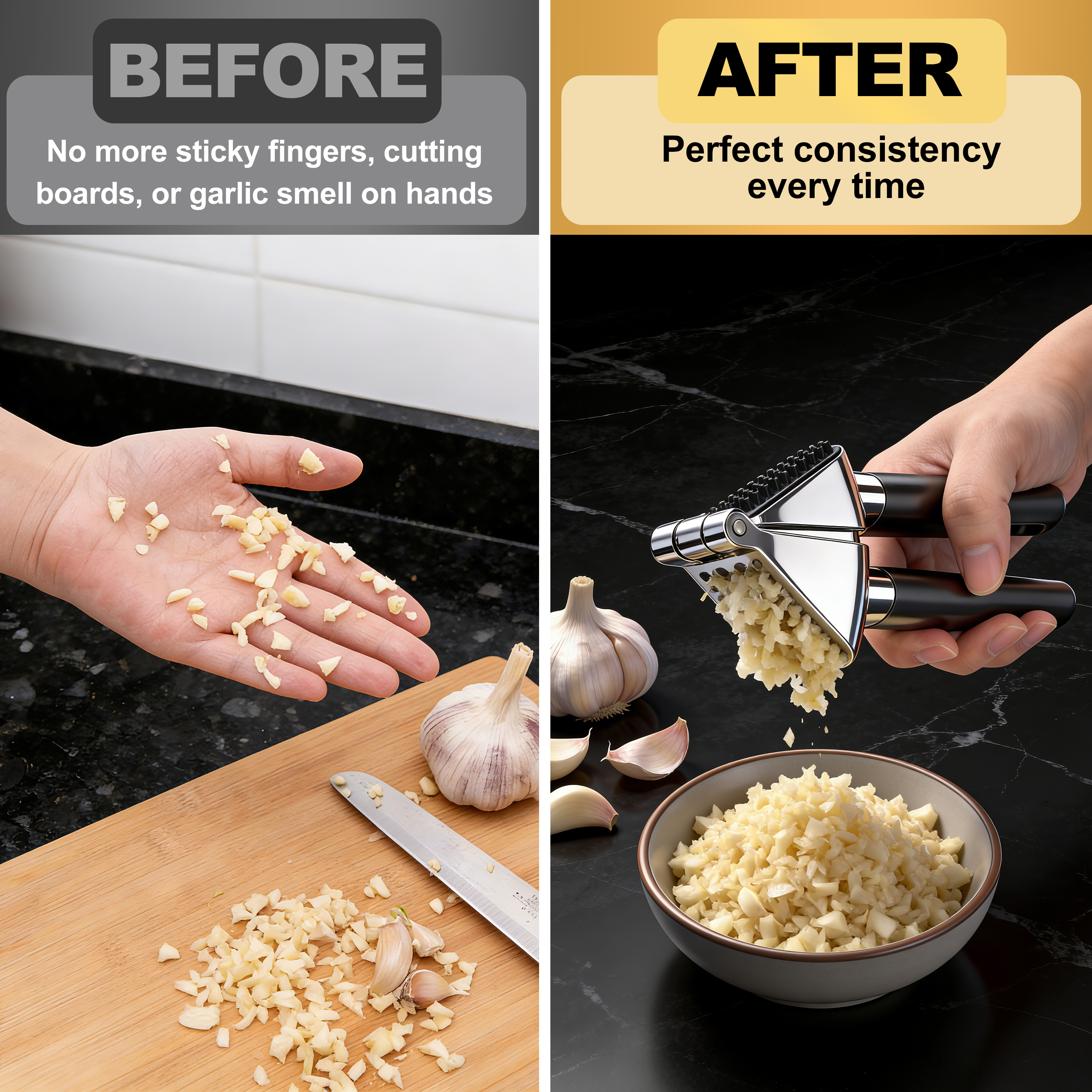 Before and after — hand mincing vs 3WAVES press