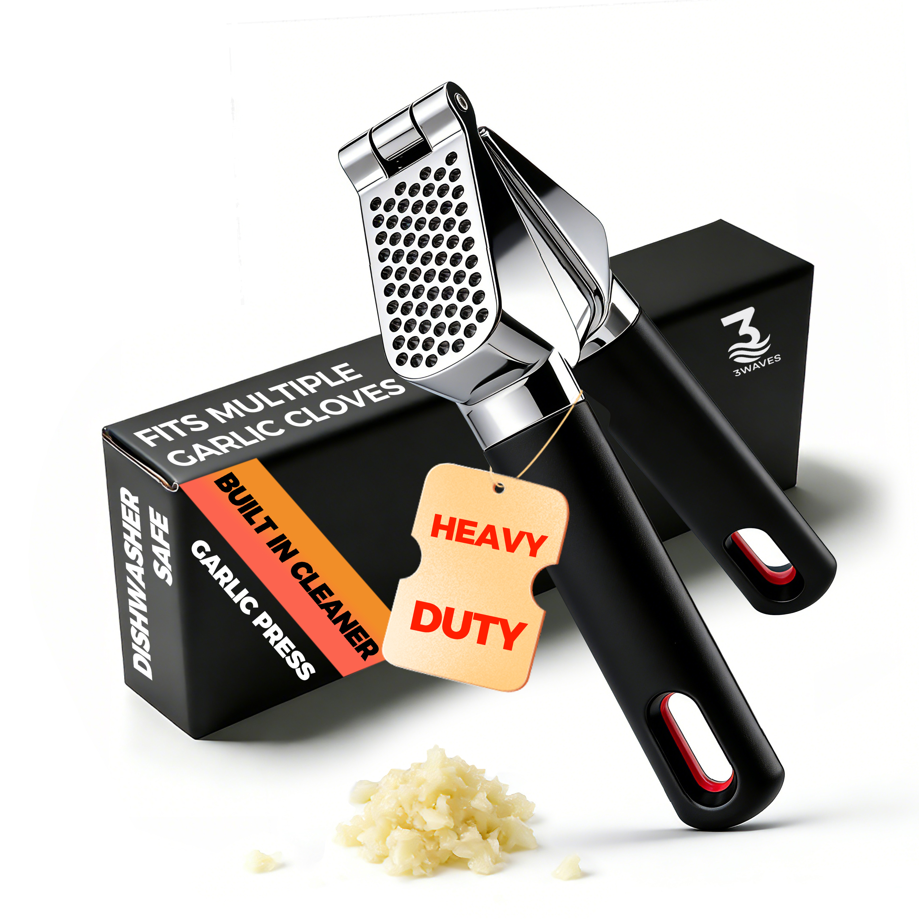 3WAVES Garlic Press with packaging